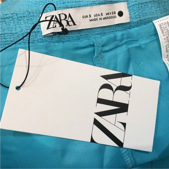 Zara Sky Blue Tweed Block Pleated Mini Skirt skort short size s new - Picture 7 of 7